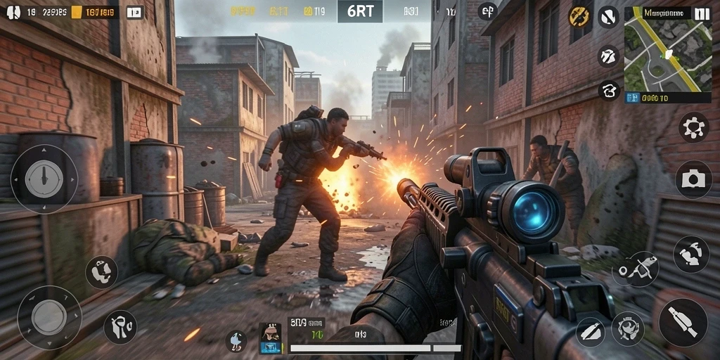 Tampilan aksi mendebarkan dalam gameplay 6RT yang penuh strategi.