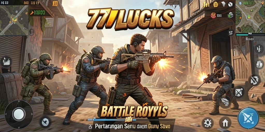 Tampilan gameplay seru dari 77LUCKS dalam pertarungan Battle Royale.