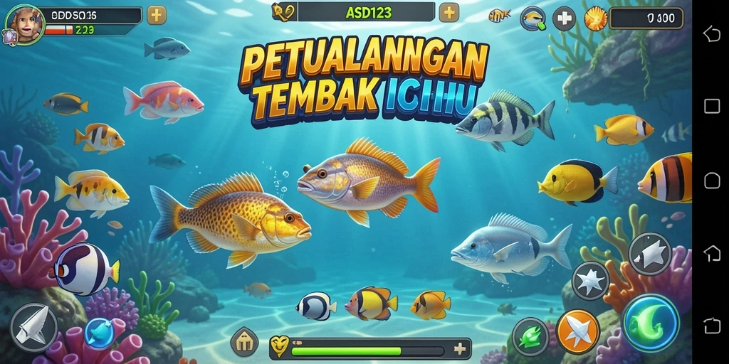 Gameplay seru menembak ikan berwarna-warni di bawah laut.