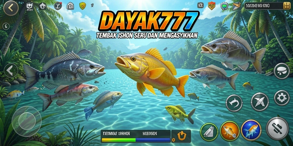 Screenshot gameplay menarik dari DAYAK777 dengan ikan berwarna-warni.