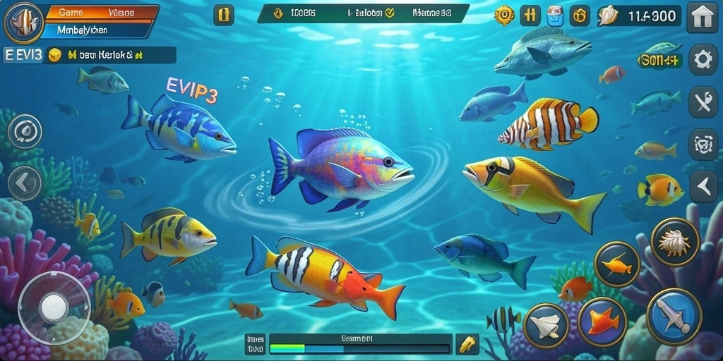 Tampilan gameplay seru dari EVIP3 saat menangkap ikan.