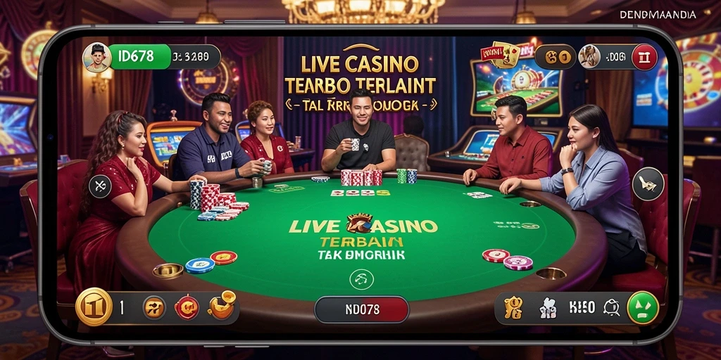 Screenshot gameplay ID678 menunjukkan dealer langsung dan suasana kasino yang mendebarkan.