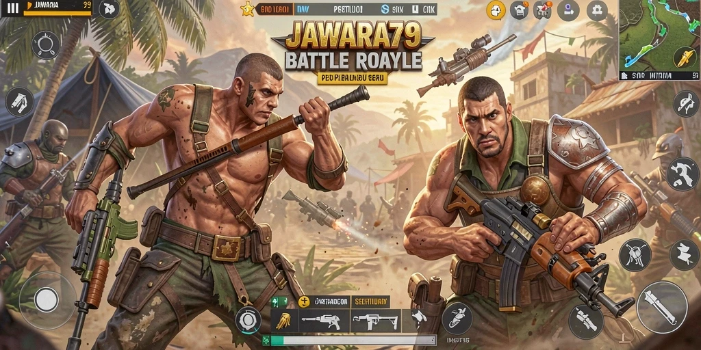 Tangkapan layar mencolok dari gameplay seru JAWARA79 dalam Battle Royale.