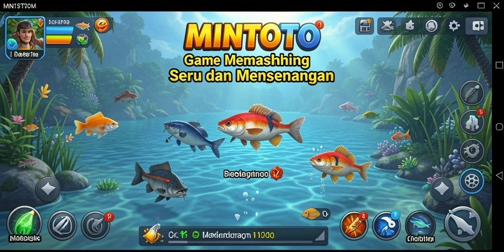 Tampilan gameplay seru dari MINTOTO dengan aksi memancing yang menarik.