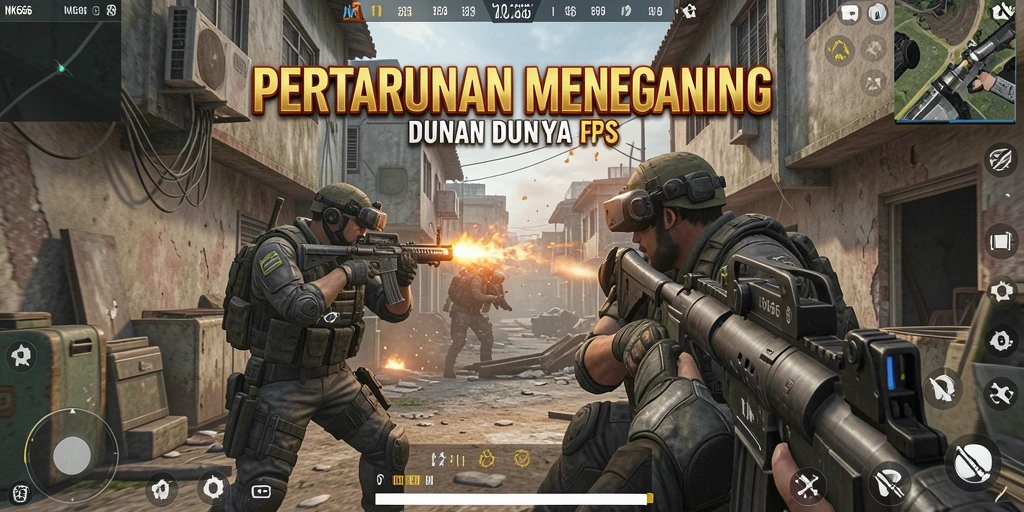Menampilkan aksi seru dalam pertempuran FPS yang intens.