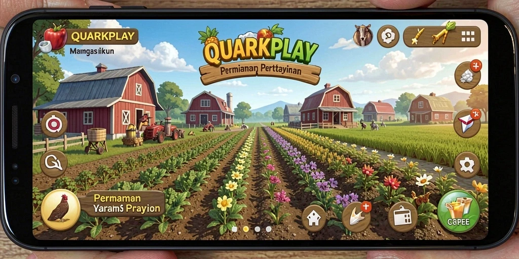 Tampilan gameplay peternakan yang seru dan interaktif di QUARKPLAY.