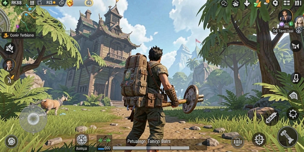Screenshot gameplay RK88 menunjukkan eksplorasi yang mendebarkan di dunia terbuka.