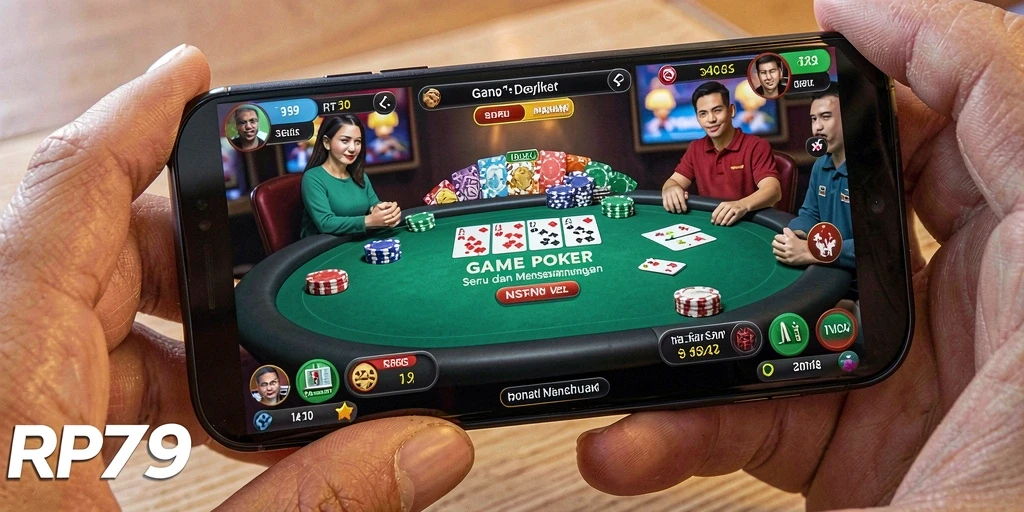 Tampilan gameplay Poker seru dari RP79 dengan interaksi pemain.